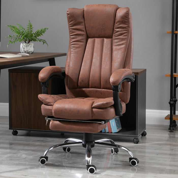 Heated Reclining Leathaire Fabric Computer Chair with Footrest - High Back Vibration Massage Office Chair in Brown - Comfort for Long Hours at Desk