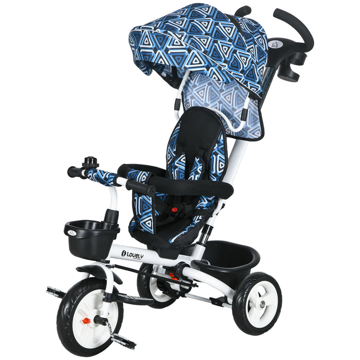 4-in-1 Baby Push Tricycle with Metal Frame - Light Blue Toddler Trike with Parent Handle - Versatile Ride-On Toy for Ages 1-5 Years