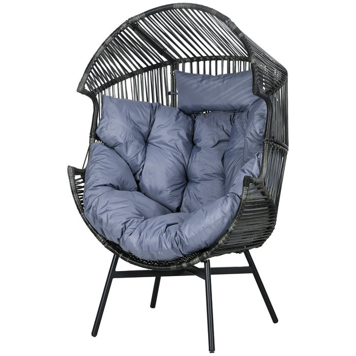 Steel Frame Garden Egg Chair - PE Rattan Leisure Chair with 14cm Thick Seat Cushion, Comfortable Headrest, and Adjustable Feet in Mixed Grey - Ideal for Patio Relaxation and Cozy Outdoor Nooks