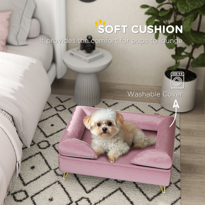 Pet Couch with Removable Backrest - Soft Cushioned Cat Sofa with Washable Cover for Small to Medium Dogs - Comfy Pink Pet Lounging Solution