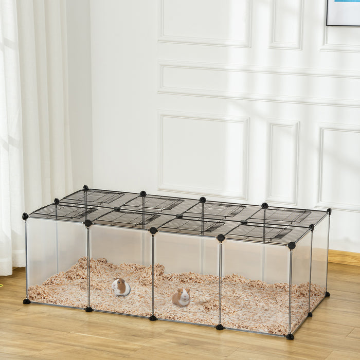 28-Panel DIY Pet Playpen with Door - Transparent Small Animal Cage for Guinea Pigs, Rabbits, Chinchillas - Easy Assembly & Customizable Habitat Design