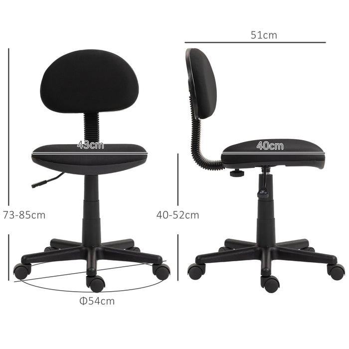 Armless Swivel Desk Chair in Black - Ergonomic and Space-Saving Design - Ideal for Small Workspaces & Home Offices