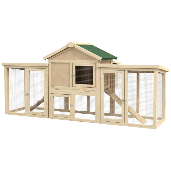 Deluxe Wooden Chicken Coop with Spacious Run - Backyard Hen House with Nesting Box, 204 x 85 x 93cm - Ideal for Poultry Keeping and Egg Laying