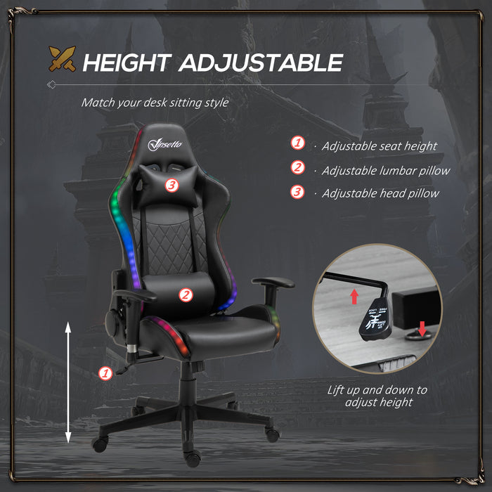 RGB LED Gaming Chair with 2D Armrests and Lumbar Support - Height Adjustable and Swivel Reclining Computer Desk Chair - Ideal for Racing Gamers and Home Office Use