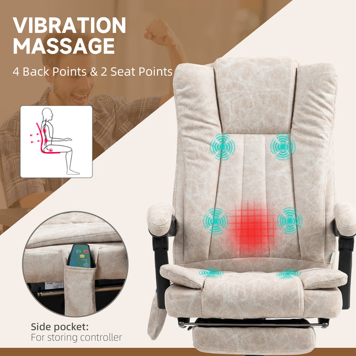 Ergonomic Heated Vibrating Chair with Adjustable Height and Footrest - Cream White Massage Office Desk Chair - Ideal for Long Hours of Work Comfort