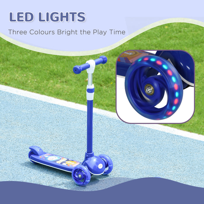 Kids 3 Wheel Scooter - Adjustable Height & LED Light-Up Wheels, TPE Handlebar for Comfort - Perfect Ride for Children Aged 2-6, Blue