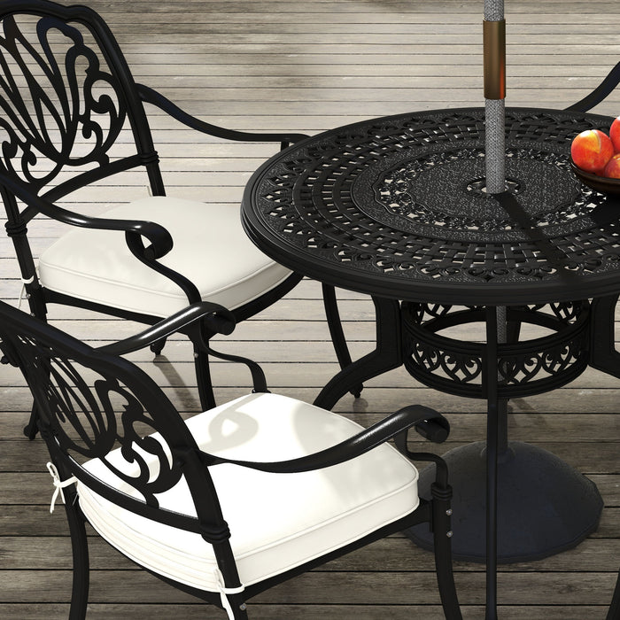 Cast Aluminium 4-Seater Outdoor Dining Set - Comfortable Cushioned Chairs with Parasol Hole - Ideal for Patio & Garden Entertaining