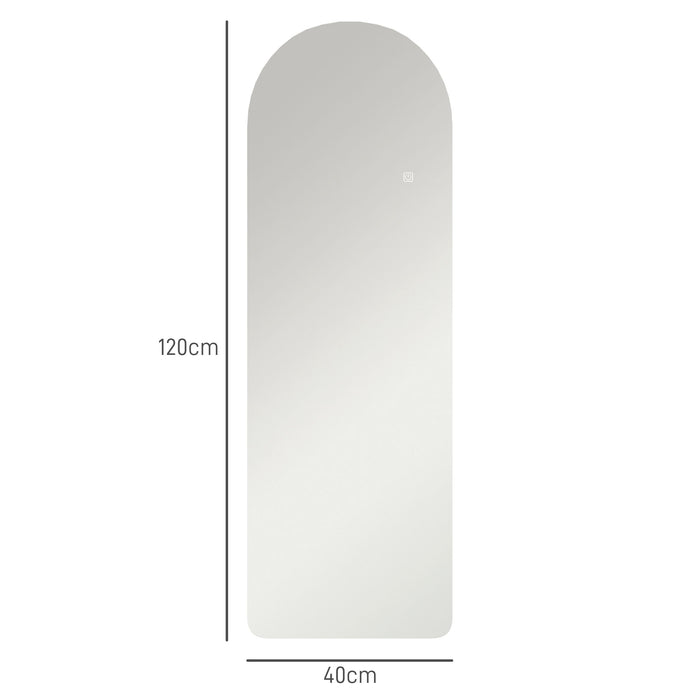 HOMCOM Arched Full Length Mirror with LED Lights, 120 x 40cm Backlit Frameless Wall Mirror with Dimming and 3 Colour Lighting for Living Room, Bedroom, Clear