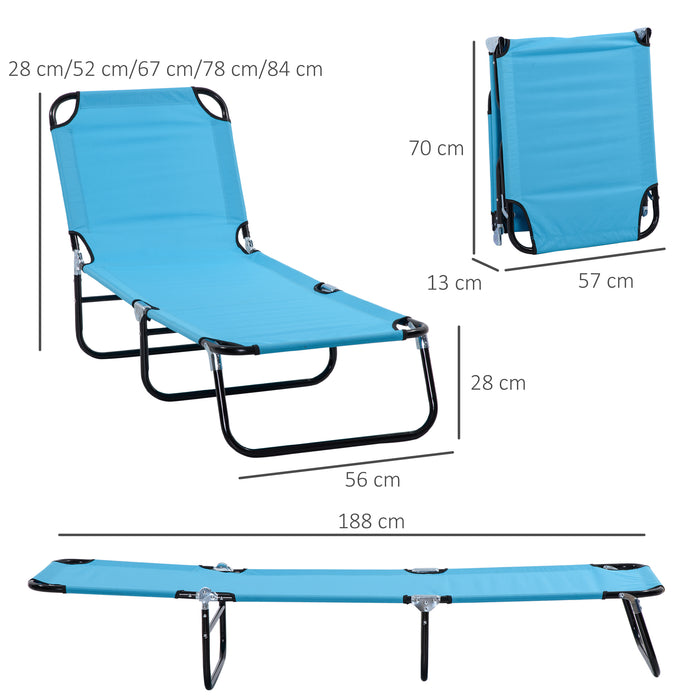 Foldable Sun Lounger Set of 2 - 5-Position Adjustable Outdoor Portable Recliner Chaise with Breathable Mesh - Ideal for Patio Relaxation and Sunbathing in Sky Blue