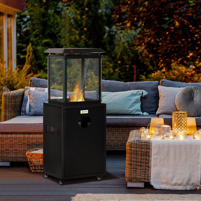 Freestanding 8KW Patio Gas Heater with Real Flame - Outdoor Garden Heating Solution with Wheels, Dust Cover, Regulator and Hose - Ideal for Entertaining and Chilly Evenings