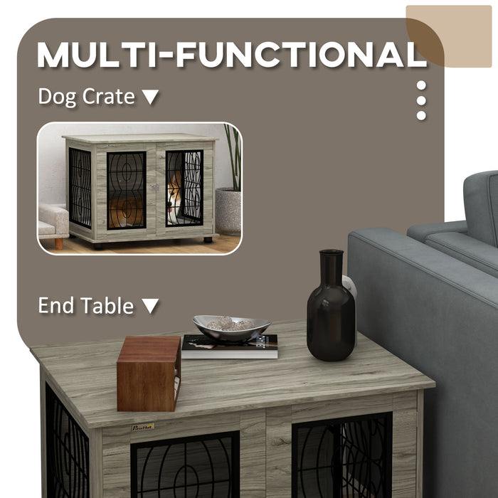 Dog Crate End Table with Washable Cushion - 29.5" Indoor Pet Furniture, Lockable Door - Stylish Home Solution for Medium Dog Comfort & Security