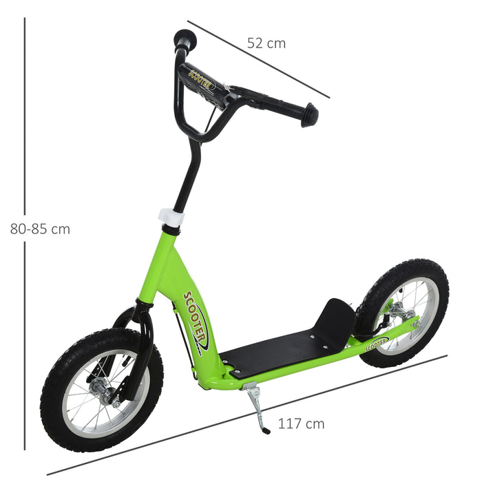 HOMCOM Teen Kids Stunt Scooter w/ Adjustable Handlebar, 12 Inch Rubber Tyres, Dual Brakes, Green | Aosom UK