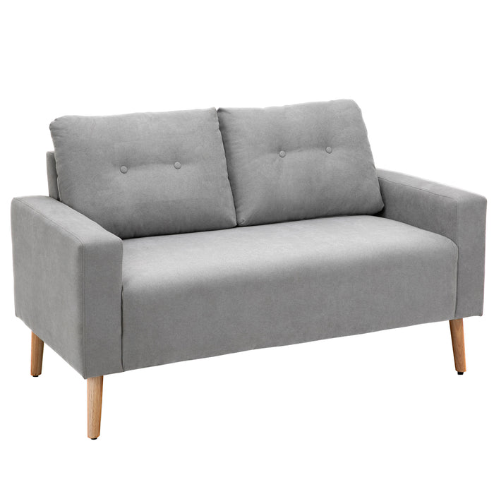 Compact Grey Loveseat - Double Seat Fabric Upholstered Sofa with Tufted Back Cushions - Cozy Living Room Furniture for Small Spaces