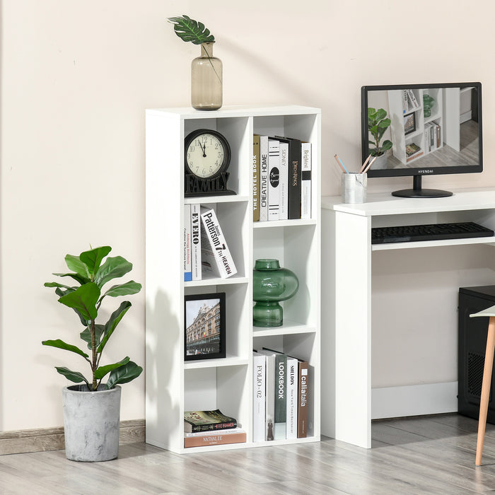 Cube Storage Organizer - 7-Compartment Bookshelf with White Wood Finish - Space-Saving Solution for Home & Office