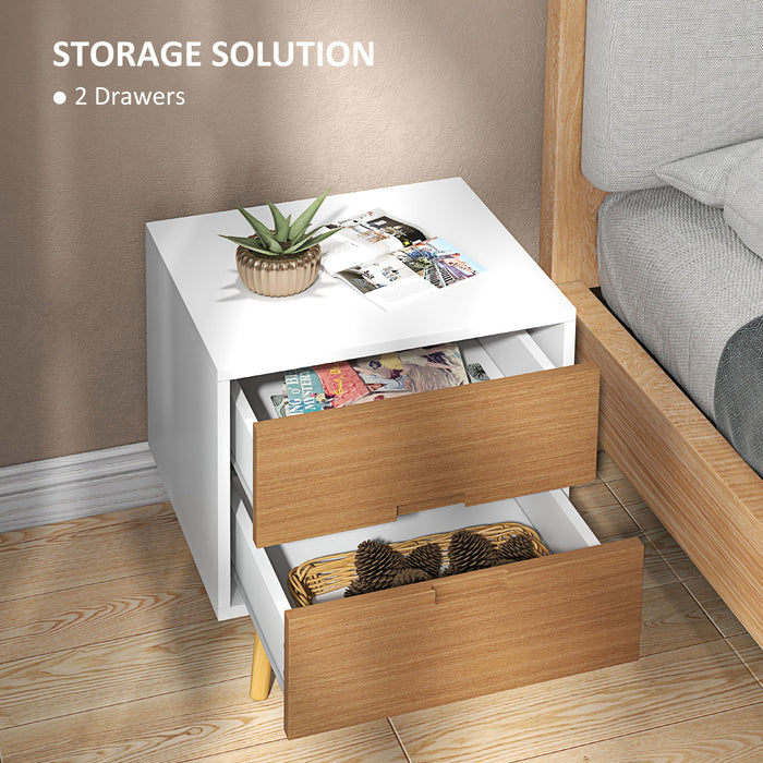 Wood Effect WTO-Drawer Nightstand - Versatile Brown/White Design, Sturdy & Stylish Storage Solution - Ideal for Bedroom Organization