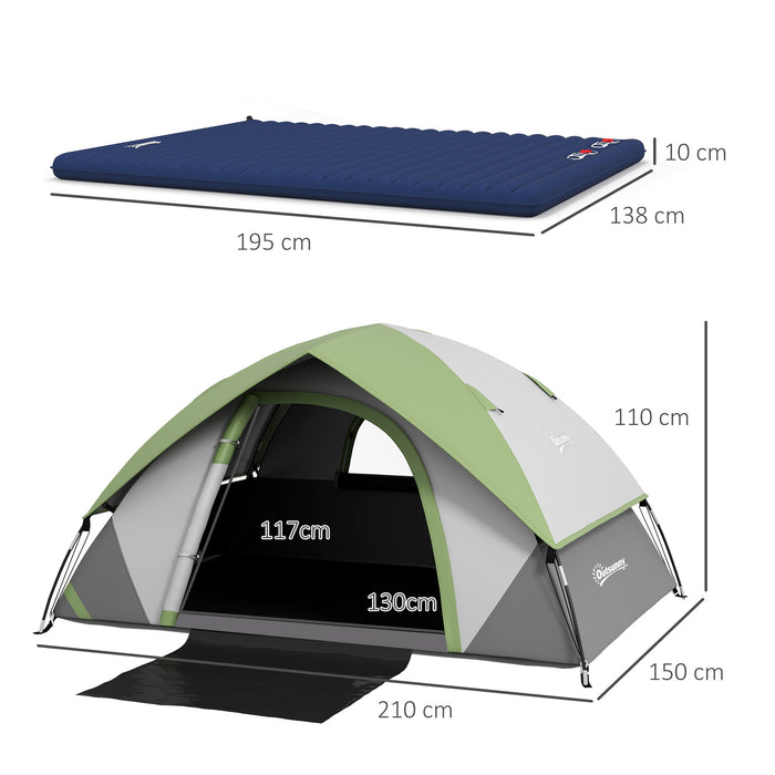 2-3 Person Dome Camping Tent with Built-In Air Bed - Waterproof & Portable with Sewn-in Groundsheet, 3000mm Rating - Ideal for Fishing, Hiking Trips