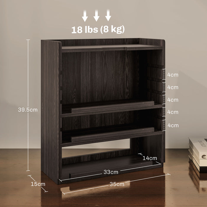 Four-Tier Desk Organizer - Compact & Space-Saving Dark Brown Storage Solution - Ideal for Home Office Clutter Management