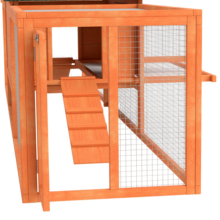 Outdoor Wooden Rabbit Hutch with Spacious Run - Includes Tray, Ramps, and Durable Asphalt Roof - Ideal for Pet Rabbits and Small Animals, 309x70x87cm, Orange Color