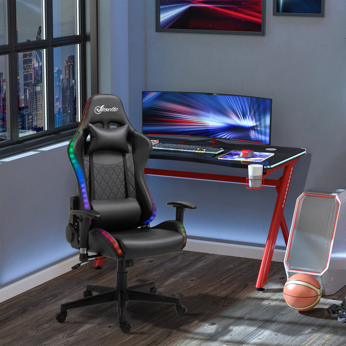 RGB LED Gaming Chair with 2D Armrests and Lumbar Support - Height Adjustable and Swivel Reclining Computer Desk Chair - Ideal for Racing Gamers and Home Office Use