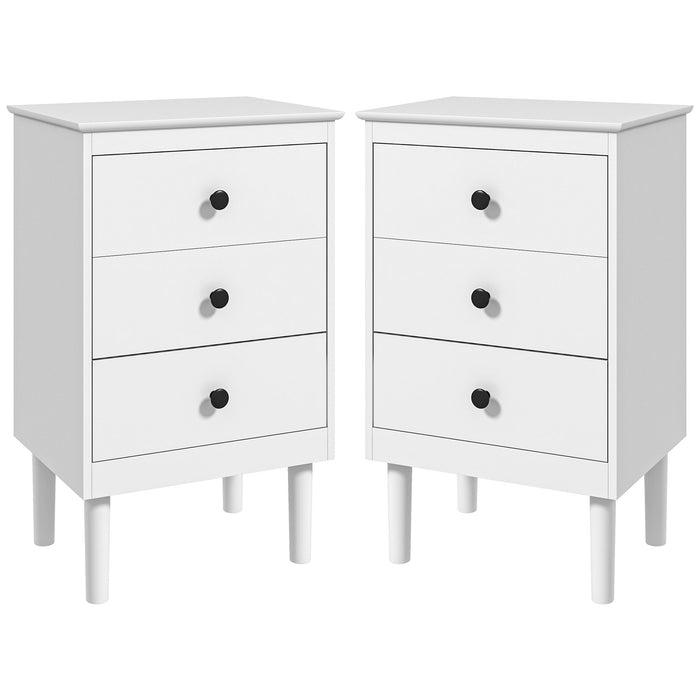 Modern White Bedside Table Set (2-Pack) - Sofa Side Nightstand with Trio of Drawers, 40x30x64cm - Ideal Bedroom Storage Solution