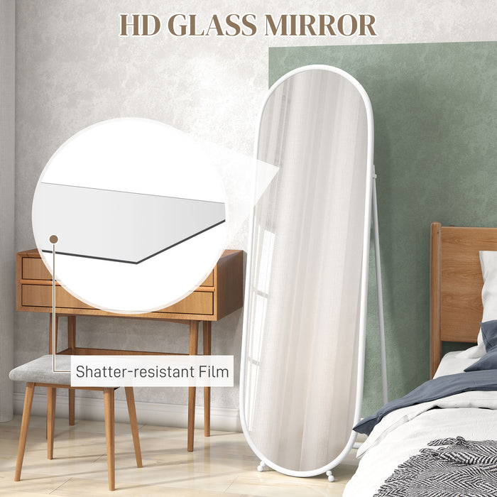 Full Length Oval Mirror 40 x 160cm - Freestanding, Wall-Mounted, or Leaning Option with Support Frame - Versatile Tall Body Mirror for Bedroom and Living Room, Elegant White Design