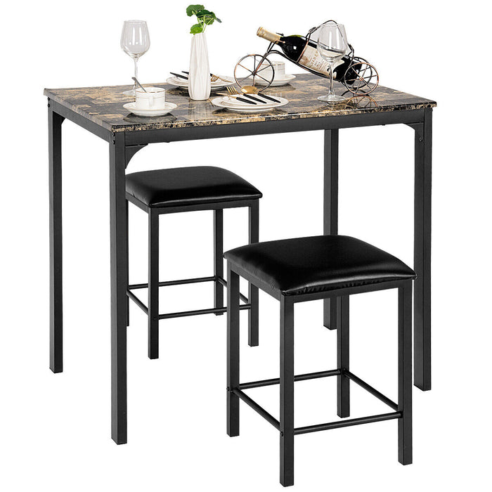 3 Piece Dining Table Set with 2 Faux Leather Backless Stools-