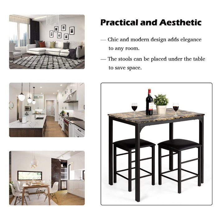 3 Piece Dining Table Set with 2 Faux Leather Backless Stools-