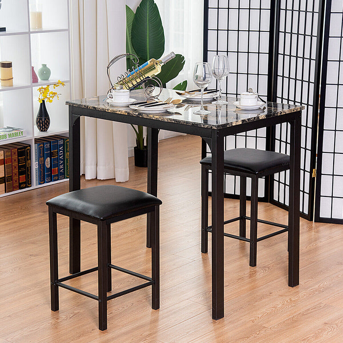 3 Piece Dining Table Set with 2 Faux Leather Backless Stools-