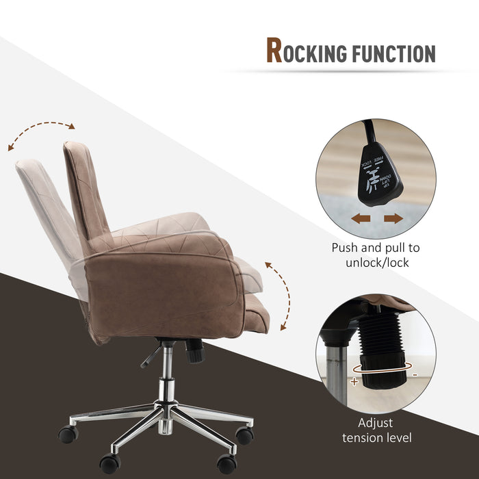 Office Swivel Chair with Micro Fiber Upholstery - Mid-Back, Adjustable Seat, and Arms for Computer Desk - Comfortable Seating Solution for Professionals, Coffee Brown