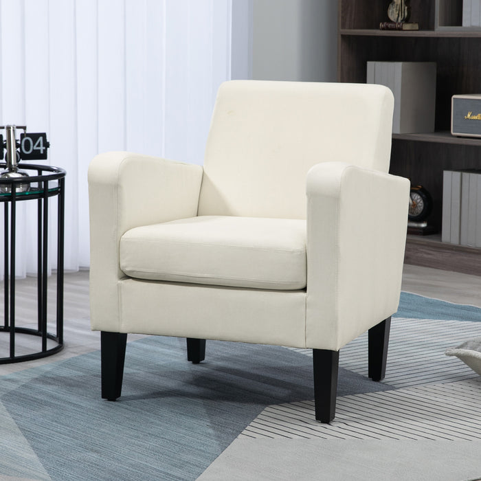 Modern Cream White Armchairs - Upholstered Accent Chairs with Rubber Wood Legs - Elegant Single Sofa for Living Room & Bedroom