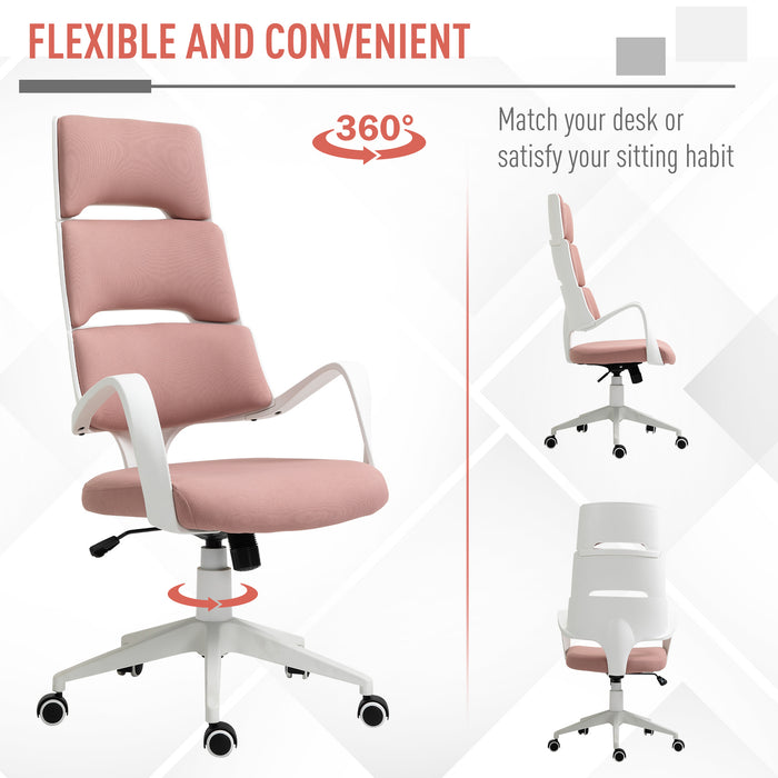 Ergonomic High Back Executive Office Chair - Comfortable 360 Swivel with 5 Durable Castor Wheels and Foam Padding - Ideal for Long Work Sessions with Wide Arm Support, Pink