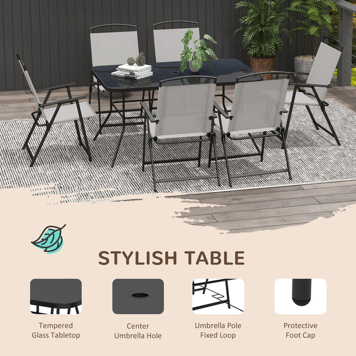 7-Piece Metal Patio Dining Set - Outdoor Folding Chairs & Tempered Glass Table - Ideal for Garden Seating & Entertaining 6 Guests