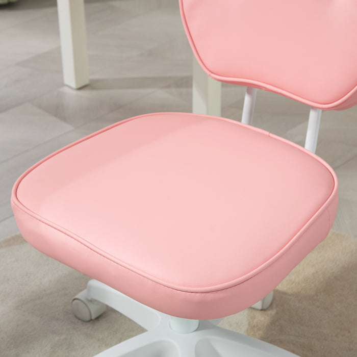 Vanity Office Chair - PU Leather Armless Computer Chair with Adjustable Height and Swivel Wheels - Perfect for Home Office Comfort in Pink