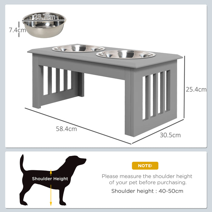 Raised Dog Feeder with Stand - Stainless Steel Bowls for Small to Medium Pets, 58x31x25cm - Ergonomic Elevated Food Station in Grey