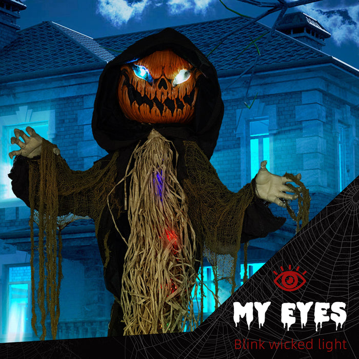 78-Inch Light-Up Straw Pumpkin - Halloween Decoration with Illuminated Eyes - Perfect for Haunted House, Indoor, and Outdoor Displays