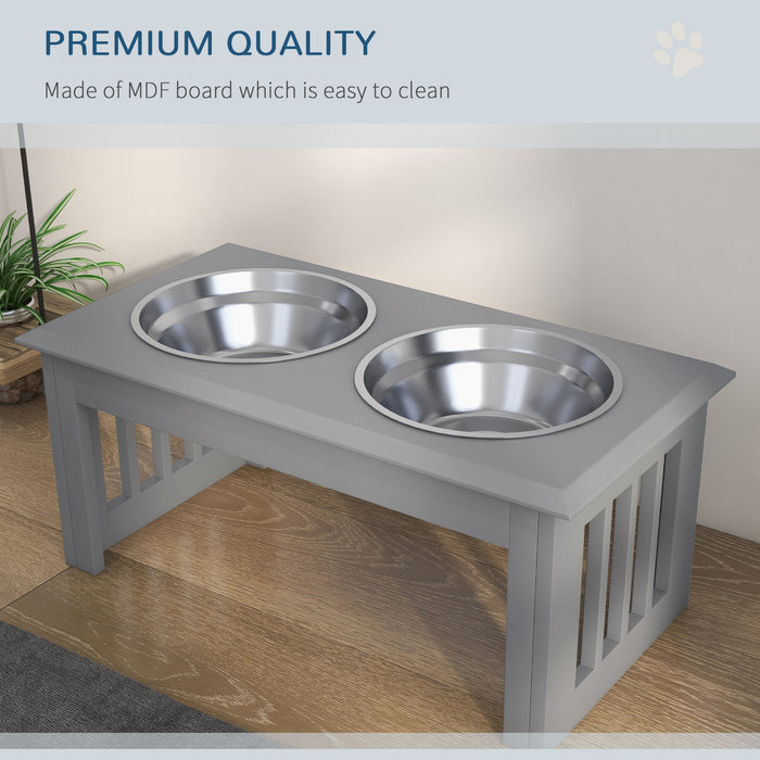 Raised Dog Feeder with Stand - Stainless Steel Bowls for Small to Medium Pets, 58x31x25cm - Ergonomic Elevated Food Station in Grey