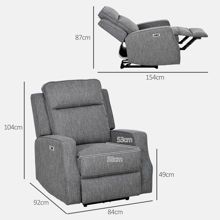 Adjustable Charcoal Grey Electric Recliner Armchair with USB Port - Cozy Armchair with Adjustable Leg Rest for Personalized Comfort - Ideal for Relaxation and Modern Living Spaces