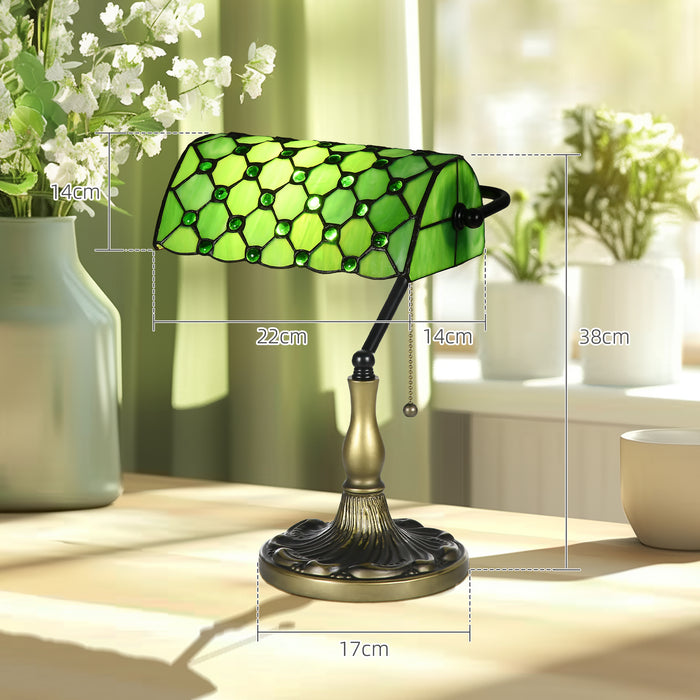 Handcrafted Stained Glass Table Lamp - Antique Bedside Light Fixture for Home & Nightstand Decor, Green - Ideal for Bedroom Ambiance & Living Room Elegance