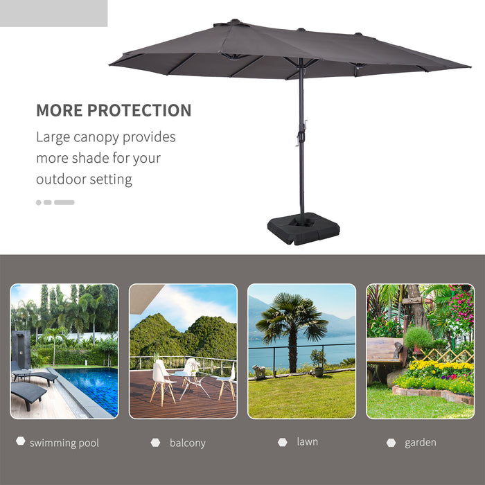 Double-Sided 4.6m Garden Parasol - Patio Sun Shelter Umbrella with Stand, Market Canopy Shade, Grey - Outdoor Relaxation and UV Protection for Backyard, Deck, Poolside