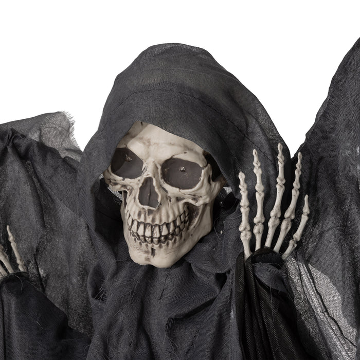 77" Winged Grim Reaper Animatronic - Outdoor Halloween Decoration with Sound Activation and Light Up Eyes - Spooky Prop for Haunted House Attractions