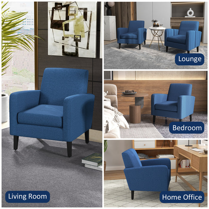 Modern Upholstered Armchairs Set - 2-Piece, Rubber Wood Legs, Accent Single Sofa Chairs in Blue - Ideal for Living Room and Bedroom Comfort