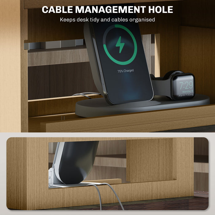 Four-Tier Oak-Toned Desktop Organizer - Space-Saving Office Storage Solution - Ideal for Decluttering Workspaces