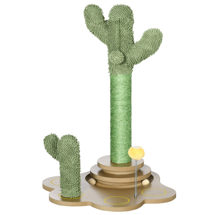 Cactus-Shaped Chenille Cat Tree 60cm - Activity Center with Sisal Scratching Post & Interactive Turntable Ball Toys - Perfect Play Structure for Energetic Cats