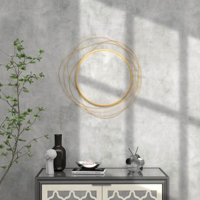 Gold Tone Abstract Metal Wire Wall Mirror - Elegant Circular Accent with Hanging Accessories - Ideal Home Decor for Modern Interiors