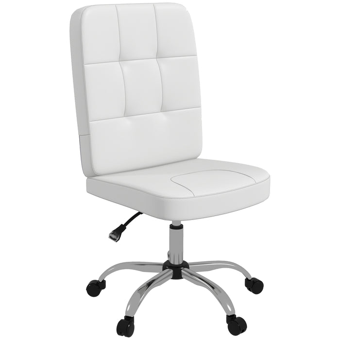 Armless Faux Leather Desk Chair - Adjustable Height Office Seating, White - Comfortable Chair for Home Office and Students