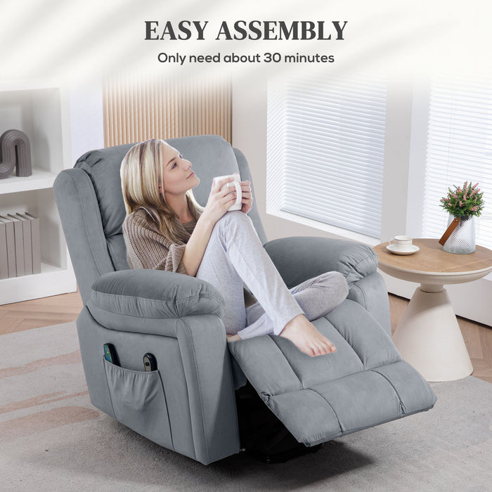 Power Lift Riser Recliner - Vibrating Massage, Heated Seating, Storage Pocket, Elegant Grey - Ideal for Elderly and Comfort Seekers