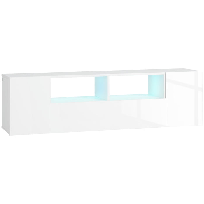 High Gloss White Entertainment Center with 16 LED Lights - Modern TV Stand with Ample Storage - Stylish Living Room Furniture for a Chic Home