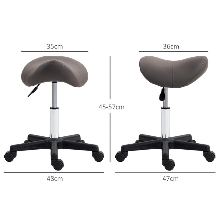 Ergonomic Saddle Stool with Steel Frame - PU Leather Rolling Chair, Adjustable, for Salon, Spa, Massage, Tattoo - Comfortable Seating for Beauticians and Tattoo Artists, Grey