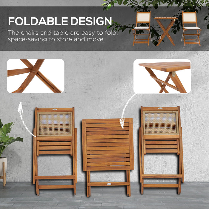 3-Piece Foldable Bistro Set in Natural Wood - Compact Outdoor & Indoor Furniture - Perfect for Small Spaces and Patios