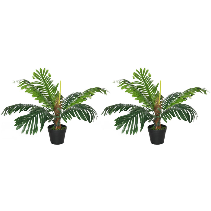 Artificial Palm Tree Duo - 60cm Lifelike Tropical Plant Decoration with Included Nursery Pot - Enhance Indoor/Outdoor Spaces